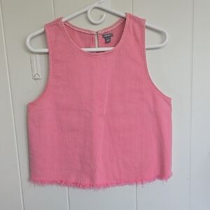 Aerie Women's Medium Denim Open Back Fringe Sleeveless Tank Top, Pink